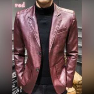 Mens Faux Leather Wine colored Sport Jacket